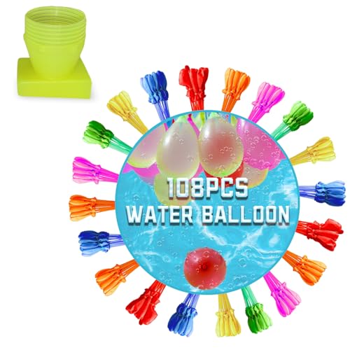 Wasserbomben Wasserballons Selbstschließend 108Stück,60 Sekunden Schnellfüller und Verschließen,Naturlatex Water Balloon mit Wasserhahn Anschluss,Bunt Wasserbombem für Kinder Garten Poolparty (108) Wasserbomben Wasserballons Selbstschließend 108Stück,60 Sekunden Schnellfüller und Verschließen,Naturlatex Water Balloon mit Wasserhahn Anschluss,Bunt Wasserbombem für Kinder Garten Poolparty (108) von yayafunfun