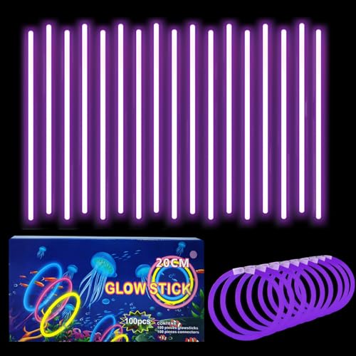 Knicklichter Kinder Party Set Lila,100 Stück Leuchtstäbe Kinder+100 Verbinder,Schwarzlicht Deko Brillen&Armreifen Für Halloween,Weihnachten, Geburtstage,Hochzeit,Neon Leuchtstäbe Party Accessoires Set von yayafunfun