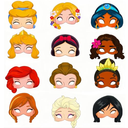 yayafunfun Prinzessinnen-Masken für Partytütenfüller, 12 Stück, zum Ausmalen, Cosplay-Maske, Kostüme, Gastgeschenke für Mädchen, Frauen, Maskerade, Geburtstag, Prinzessinnen-Party-Dekorationen yayafunfun Prinzessinnen-Masken für Partytütenfüller, 12 Stück, zum Ausmalen, Cosplay-Maske, Kostüme, Gastgeschenke für Mädchen, Frauen, Maskerade, Geburtstag, Prinzessinnen-Party-Dekorationen von yayafunfun