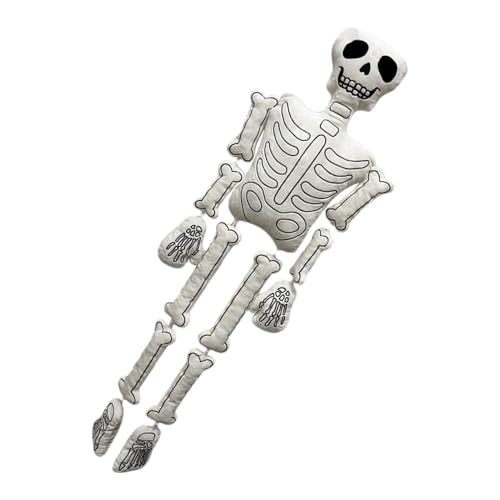 Plüsch-Skelett - weicher Zierschädel, stabile leichte Struktur | Halloween Plüschfigur mit weißer Knochenfigur für gruselige Stimmung im Regal oder festlichen Ecke von ycezw