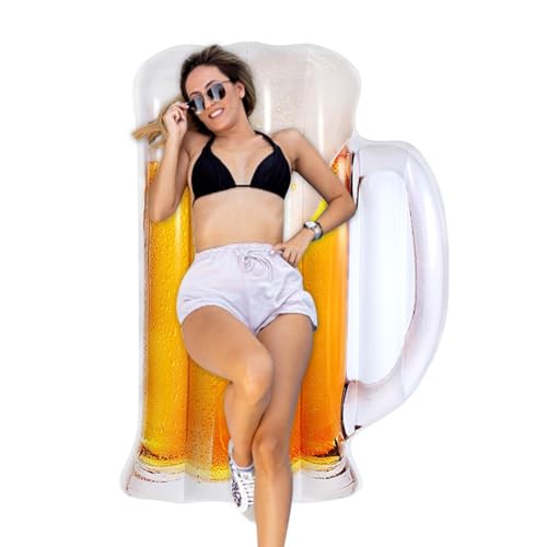 Pool Float Aufblasbare Bierkrug Hängematte | Erwachsene Wasserliege mit schwimmendem Stuhl Design, Fun Pool Floatie zum Schwimmen und Sonnenentspannung, Sommerparty aufblasbar für Strandtage, Pools von ycezw