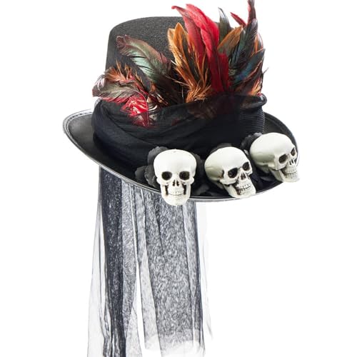 Steampunk-Hut – Gothic- -Hut, Totenköpfe sind beleidigt | Headgear Black Mesh für Kostüm und Cosplay, Unisex Design geeignet für die Hauptgröße von 56-58 cm für Maskierung von ycezw