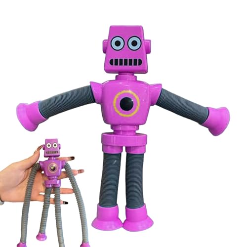 Teleskop-Saugnapf-Roboter – Comic-Roboter mit Teleskoprohr – sensorisches Teleskoprohr für Spielzeug, ausziehbar, LED-Licht, Geschenk von ycezw