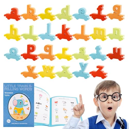 ycezw Alphabet-Puzzlespielzeug, Buchstabenspiel, mit Anschauen und Buchstabieren, realistisches Holzpuzzle – Rechtschreibung von Wörtern, lebendige Farben, lustig von ycezw