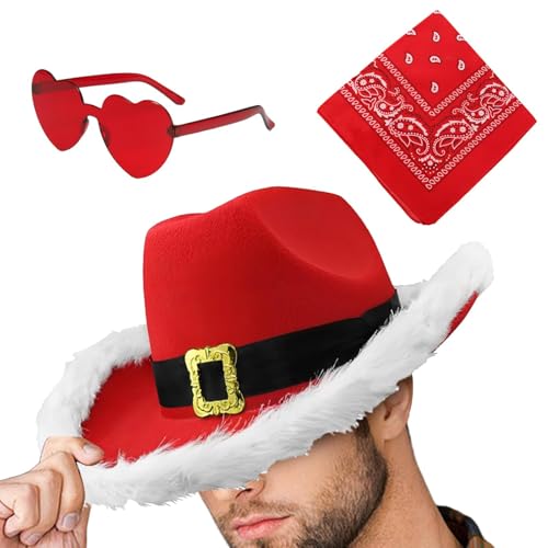 ycezw Cowgirl-Hut für Weihnachten, Westernhut, Party-Kopfbedeckung, 3 x Weihnachtsparty-Hut, Cowgirl-Hut, breite Krempe, Hut mit Herzbrille und Bandana für Party, Urlaub, Cosplay ycezw Cowgirl-Hut für Weihnachten, Westernhut, Party-Kopfbedeckung, 3 x Weihnachtsparty-Hut, Cowgirl-Hut, breite Krempe, Hut mit Herzbrille und Bandana für Party, Urlaub, Cosplay von ycezw