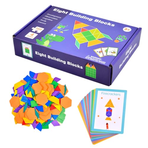 ycezw Geometrische Muster Blöcke für Kinder | Buntes Tangram-Puzzle aus Holz für Kinder, kreatives Bauen des Desktops von ycezw