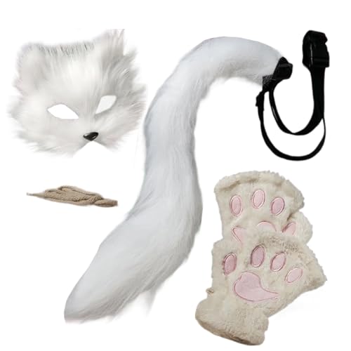 ycezw Halloween Face Cover - Tier pelziger Maske, Halbgesicht Kostüm | Plüsch -Cosplay -Set mit Schwanz und passenden Handschuhen, Kinder Erwachsene verkleiden Accessoires Carnival Holiday von ycezw