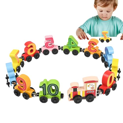 ycezw Magnetischer Zug – Holzzug-Set, Holzauto-Lernspielzeug mit Bausteinen, digitales Zügen-Set für die Vorschulerziehung im Kindergarten von ycezw