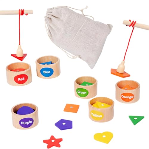 ycezw Magnetisches Angelset aus Holz, magnetisches Angelset, Angelspiel, Puzzle, bunt, magnetisch, zur Klassifizierung von Formen für von ycezw