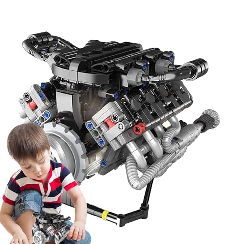ycezw Modellmotor-Kit für Erwachsene | Arbeitsmotorstatue mit Sound | Fernbedienung Bausteine Sets mit LED-Lichtern Schreibtisch Sammlerstück für Geburtstag Arbeitsplatz Werkstatt Bildung Zuhause von ycezw