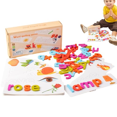 ycezw Rechtschreibungsspiel aus Holz, Zauberlernspielzeug aus Holz – Lernspiel von Wörtern und Buchstaben des Alphabets, Buchstabenerkennungsspiel von Wörtern auf Ansicht für die von ycezw