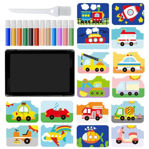 ycezw Sandkunst Kits für Sandmalerei für - Bunte Sandkunst Bilder Kits für 1 Tablett, 1 Pinsel, 12 Sandfarben, 16 Bilder zum Abziehen und Streuen, Kunstwerkzeug von ycezw