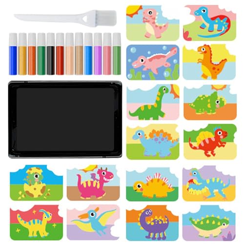ycezw Sandkunst-Sets für Sandmalerei für | Bunte Sandmalerei-Sets für - 1 Tablett, 1 Pinsel, 12 Sandfarben, 16 Abzieh- und Streubilder, Kunstwerkzeug von ycezw