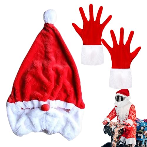 ycezw Weihnachtsmann-Motorrad-Kopfbedeckung, Weihnachtsmann-Mütze für Motorrad-Kopfbedeckung, lustige Plüsch-Motorradabdeckung mit Weihnachtshandschuhen, festliche Dekoration für Mütze, ycezw Weihnachtsmann-Motorrad-Kopfbedeckung, Weihnachtsmann-Mütze für Motorrad-Kopfbedeckung, lustige Plüsch-Motorradabdeckung mit Weihnachtshandschuhen, festliche Dekoration für Mütze, von ycezw