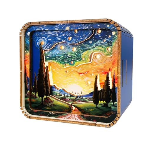 ycezw Wiederaufladbares Nachtlicht, Holzpuzzle Nachtlicht - 3D Cartoon-Landschaft Puzzle | Dekorative Umgebungsbeleuchtung, niedliches Puzzle-Set für Wohnzimmer, Arbeitszimmer, von ycezw