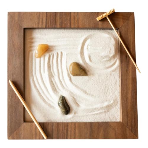 ycezw Zen Gartensand | Zen Garten aus Holz für Schreibtisch | Zen Sand, langlebig, Garten Zen Retro für Schreibtisch, Entspannung, Meditation von ycezw
