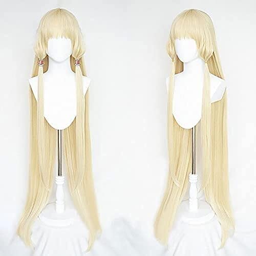 ydound Anime Coser Perücke Chobits Chii Cosplay Perücke 130cm lang blond Anime Party Halloween Kostüm Haar mit Pony für Frauen Mädchen mit Kappe von ydound