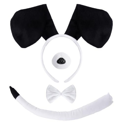 4-teiliges Welpenkostüm-Set, Hundeohren, Stirnband, Nasenschwanz, Fliege, Tierkostüm, Zubehör für Halloween, Cosplay, Party-Zubehör von yeabwps