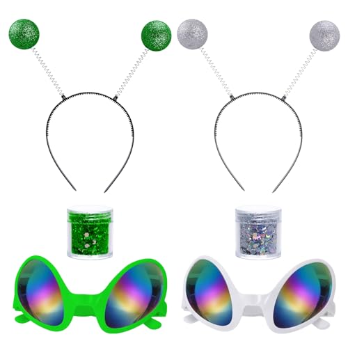 Alien Kostüm mit Antenne Stirnband Brille Silber Gesicht Glitzer für Cosplay Weltraum Thema Halloween Kostüm Party, Silberfarben / Grün, One-size-fit-all Alien Kostüm mit Antenne Stirnband Brille Silber Gesicht Glitzer für Cosplay Weltraum Thema Halloween Kostüm Party, Silberfarben / Grün, One-size-fit-all von yeabwps