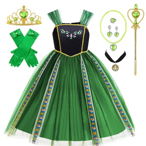 Kleid Prinzessin Anna Mädchen Kostüm Anna Eiskönigin mit Krone Elsa Anna Prinzessin Kostüm für Geburtstagsfeier Halloween Weihnachten Cosplay,100 cm von yecwkaz