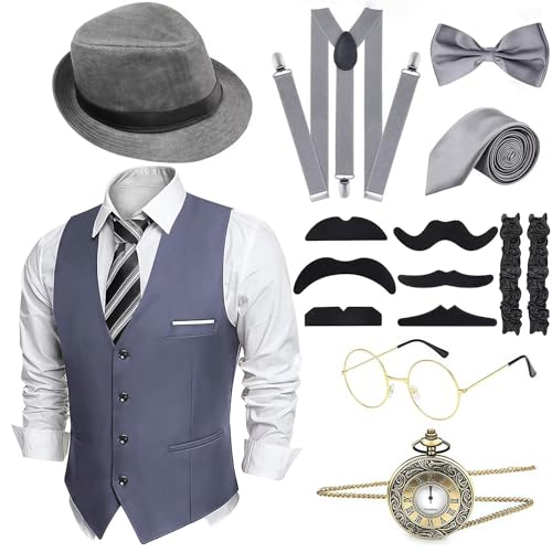 yecwkaz 20er Jahre Kostüm Herren 1920er Herren Outfit mit 20s Jahre Accessoires Peaky Blinders Kostüm Mens Vest für Carnival Halloween-Grau-L yecwkaz 20er Jahre Kostüm Herren 1920er Herren Outfit mit 20s Jahre Accessoires Peaky Blinders Kostüm Mens Vest für Carnival Halloween-Grau-L von yecwkaz