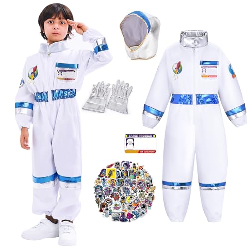yecwkaz Astronaut Kostüm für Kinder, weißes Astronaut Kleid mit Helm, Handschuhen und 50 Spaceman-Aufklebern, Raumanzug für Karneval, Halloween, Geburtstag, Cosplay, M yecwkaz Astronaut Kostüm für Kinder, weißes Astronaut Kleid mit Helm, Handschuhen und 50 Spaceman-Aufklebern, Raumanzug für Karneval, Halloween, Geburtstag, Cosplay, M von yecwkaz