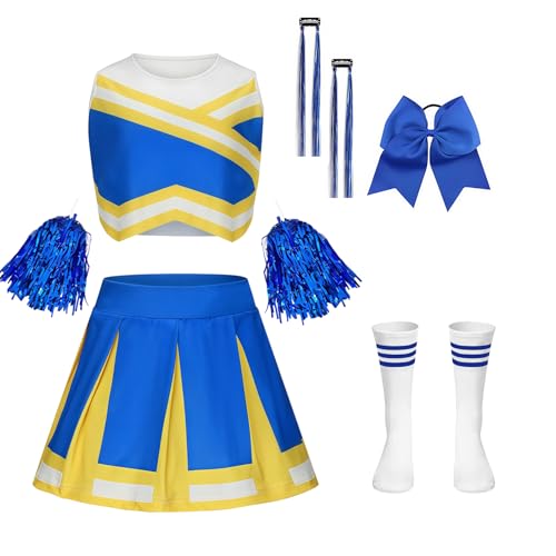 yecwkaz Cheerleader-Kostüm für Mädchen, Cheerleader-Kleid Mädchen Cheerleading Outfit mit Pompons, Socken, Perücken für Halloween, Karneval, Sportveranstaltung, Blau 130 cm yecwkaz Cheerleader-Kostüm für Mädchen, Cheerleader-Kleid Mädchen Cheerleading Outfit mit Pompons, Socken, Perücken für Halloween, Karneval, Sportveranstaltung, Blau 130 cm von yecwkaz