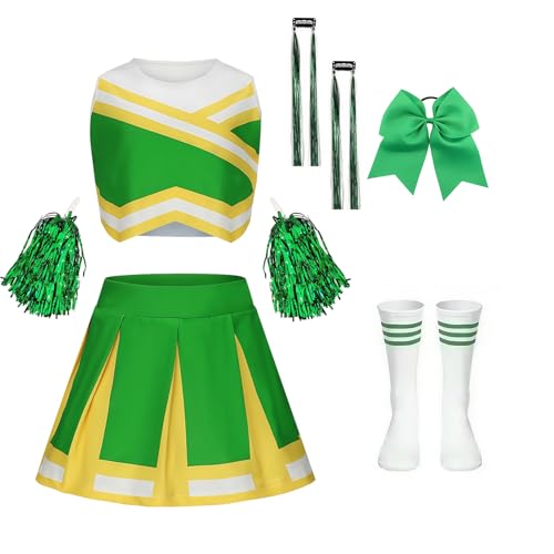yecwkaz Cheerleader-Kostüm für Mädchen, Cheerleader-Kleid Mädchen Cheerleading Outfit mit Pompons, Socken, Perücken für Halloween, Karneval, Sportveranstaltung, Grün 130 cm yecwkaz Cheerleader-Kostüm für Mädchen, Cheerleader-Kleid Mädchen Cheerleading Outfit mit Pompons, Socken, Perücken für Halloween, Karneval, Sportveranstaltung, Grün 130 cm von yecwkaz