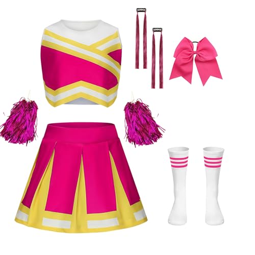 yecwkaz Cheerleader-Kostüm für Mädchen, Cheerleader-Kleid Mädchen Cheerleading Outfit mit Pompons, Socken, Perücken für Halloween, Karneval, Sportveranstaltung, Pink 130 cm yecwkaz Cheerleader-Kostüm für Mädchen, Cheerleader-Kleid Mädchen Cheerleading Outfit mit Pompons, Socken, Perücken für Halloween, Karneval, Sportveranstaltung, Pink 130 cm von yecwkaz