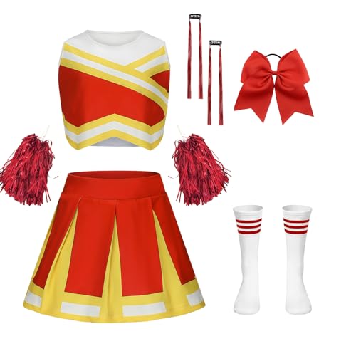 yecwkaz Cheerleader-Kostüm für Mädchen, Cheerleader-Kleid Mädchen Cheerleading Outfit mit Pompons, Socken, Perücken für Halloween, Karneval, Sportveranstaltung, Rot 140 cm yecwkaz Cheerleader-Kostüm für Mädchen, Cheerleader-Kleid Mädchen Cheerleading Outfit mit Pompons, Socken, Perücken für Halloween, Karneval, Sportveranstaltung, Rot 140 cm von yecwkaz