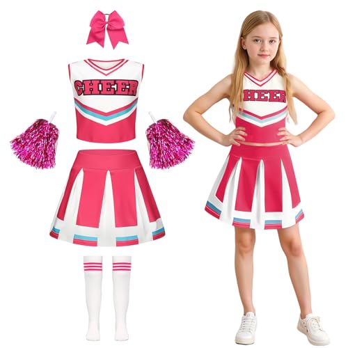 yecwkaz Cheerleader Kostüm für Mädchen, Cheerleader-Kleid für Mädchen, Cheerleading, Uniform mit Bommel, Socken für Halloween, Karneval, Sportveranstaltung, Pink 150 cm yecwkaz Cheerleader Kostüm für Mädchen, Cheerleader-Kleid für Mädchen, Cheerleading, Uniform mit Bommel, Socken für Halloween, Karneval, Sportveranstaltung, Pink 150 cm von yecwkaz