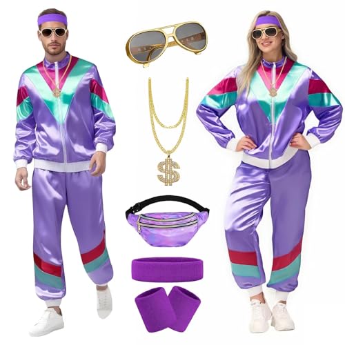 yecwkaz 80er 90er Jahre Outfit Herren 80er Jahre Trainingsanzug Vintage Men's Kostüm mit Accessory 90er Jahre Outfit für Carnival Mottoparty Sports Lila-L yecwkaz 80er 90er Jahre Outfit Herren 80er Jahre Trainingsanzug Vintage Men's Kostüm mit Accessory 90er Jahre Outfit für Carnival Mottoparty Sports Lila-L von yecwkaz