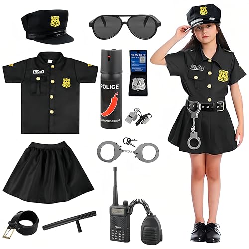 yecwkaz Polizist Kostüm Kinder Zubehör für Polizei Kostüm Mädchen Polizei für Kinder Halloween Karneval Geburtstag Weihnachtsgeschenke L von yecwkaz