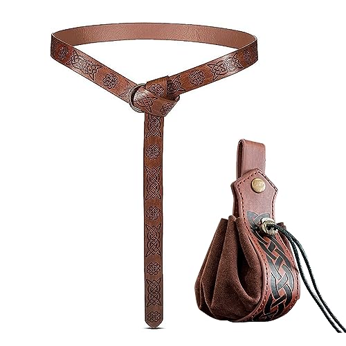 Halloween Nekromanten Anzug, 2Pcs Mittelalter Kleidung Zubehör, Mittelalter Gürtel + Wikinger Tasche Leder mit Kordelzug für Cosplay Ritter Wikinger Kostüm Zubehör Halloween Nekromanten Anzug, 2Pcs Mittelalter Kleidung Zubehör, Mittelalter Gürtel + Wikinger Tasche Leder mit Kordelzug für Cosplay Ritter Wikinger Kostüm Zubehör von yeemeen