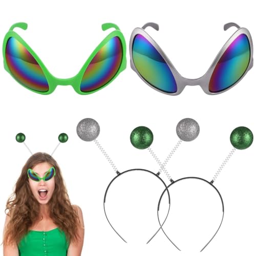 Alien Stirnband und Brille Set, 2 Paar mit glitzernden Antennen & Regenbogengläsern, perfekt für Partys & Cosplay Alien Stirnband und Brille Set, 2 Paar mit glitzernden Antennen & Regenbogengläsern, perfekt für Partys & Cosplay von yeeplant