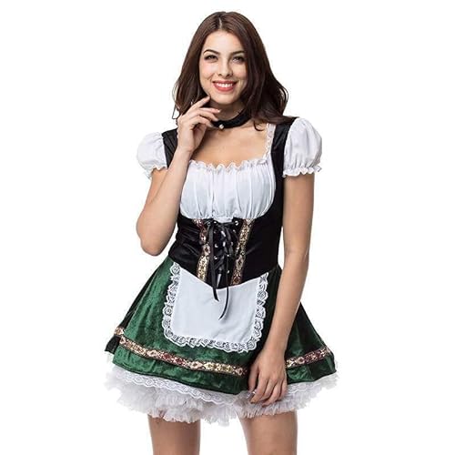 Einteiliges Oktoberfest Damen Kostüm, Samt Kurz Spitze Bier Dienstmädchen Kleid Weiche Dienstmädchen Cosplay Outfit für Halloween von yeeplant
