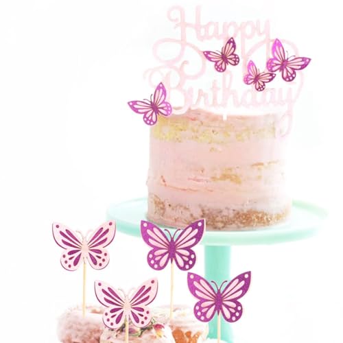Geburtstagstortendekoration, Schmetterlings-Kuchenaufsatz: 13 Stück Cupcake-Papier mit Glitzer von yeeplant