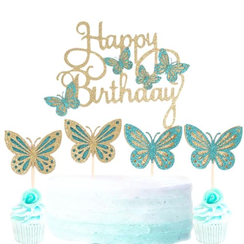 Geburtstagstortendekorationen – 13 Stück Cupcake-Topper mit glitzernden Schmetterlingspießen von yeeplant
