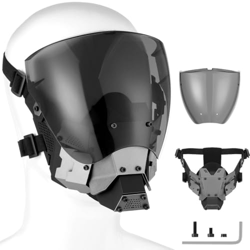 Herren Vollgesichtsmaske Punk Cosplay mit verstellbaren Trägern & abnehmbarer klarer Linse - Atmungsaktives Kostüm Maske Set für Halloween und Party Herren Vollgesichtsmaske Punk Cosplay mit verstellbaren Trägern & abnehmbarer klarer Linse - Atmungsaktives Kostüm Maske Set für Halloween und Party von yeeplant