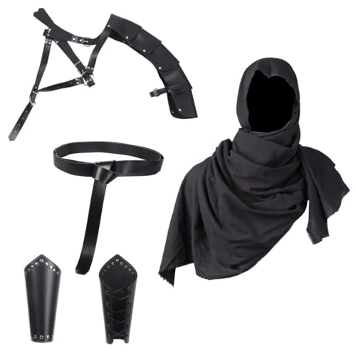 Renaissance-Festival, Halloween für Accessoires, Retro-Armschienen, Schnalle, Schal, Umhang, Schulter, Halbgürtel, Leder, Cosplay, Ritter, Schwarz, Renaissance, Herrenkostüm, Ritter, Mittelalter, 5 von yeeplant