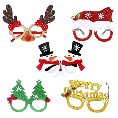 yeeplant 5 Paar dekorative Kunststoff-Brillenrahmen für Weihnachten, niedlich, lustig, kreativ, Schneemann, Elch, Heimdekoration von yeeplant