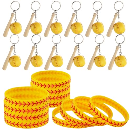 yeeplant Schlüsselanhänger & Armbänder Set mit Sportmotiven - 12 Baseball-Mini-Schläger-Schlüsselanhänger mit passenden Armbändern von yeeplant