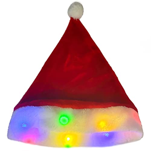 yeeplant Unisex Klassische dekorative LED-Weihnachtsmann-Kappe, festliche Weihnachtsmütze für Damen, Herren, Erwachsene, Kinder, Damen von yeeplant
