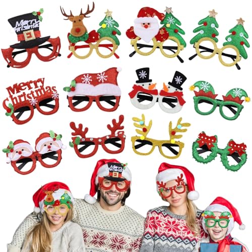 yeeplant Weihnachtsbrillen-Set für Partys, niedliche Weihnachtsmann- und Weihnachtsbaum-Designs, Einheitsgröße für Urlaubsspaß, 12 Stück yeeplant Weihnachtsbrillen-Set für Partys, niedliche Weihnachtsmann- und Weihnachtsbaum-Designs, Einheitsgröße für Urlaubsspaß, 12 Stück von yeeplant