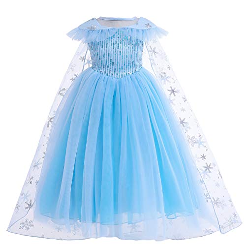 yeesn Mädchen Schneekönigin Prinzessin ELSA Kleid Kostüme Pailletten Kleider mit Schnee Mantel Cosplay Halloween Geburtstag Party Kleid Fancy UP (4-5Y) von yeesn
