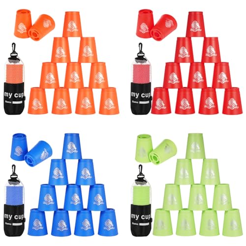 48 Stück Sport-Stapelbecher, Sport gkeits-Trainingsspiel für Herausforderungswettkämpfe, Stapelbecher aus Kunststoff, klassisches Familienspiel für Kinder und Erwachsene, Rot+Blau+Grün+Orange von yeesport