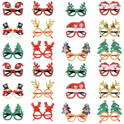 yeesport 24 Paar Weihnachts-Glitzerbrillen, Weihnachtsbrillen mit Weihnachtsmann-, Weihnachtsbaum-, Rentier- und Schneemann-Motiven, Weihnachtsbrillen für Erwachsene und Kinder, Weihnachtsdeko yeesport 24 Paar Weihnachts-Glitzerbrillen, Weihnachtsbrillen mit Weihnachtsmann-, Weihnachtsbaum-, Rentier- und Schneemann-Motiven, Weihnachtsbrillen für Erwachsene und Kinder, Weihnachtsdeko von yeesport