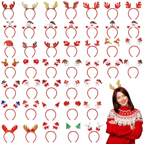 yesaior 50 Stück Weihnachts-Stirnbänder, Großpackung Weihnachtsmann-Kostüm, Kopfbedeckung, Weihnachts-Partygeschenke, niedliche Weihnachts-Kopfschmuck für Weihnachts-Party-Zubehör yesaior 50 Stück Weihnachts-Stirnbänder, Großpackung Weihnachtsmann-Kostüm, Kopfbedeckung, Weihnachts-Partygeschenke, niedliche Weihnachts-Kopfschmuck für Weihnachts-Party-Zubehör von yesaior