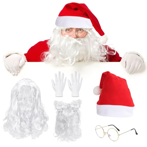 yisight 5 Stück Weihnachtsmann Kostüm Zubehör, Nikolausmütze + Weihnachtshandschuhe + Weihnachtsmann Perücke + Weihnachtsmann Brille + Weihnachtsmann-bart yisight 5 Stück Weihnachtsmann Kostüm Zubehör, Nikolausmütze + Weihnachtshandschuhe + Weihnachtsmann Perücke + Weihnachtsmann Brille + Weihnachtsmann-bart von yisight