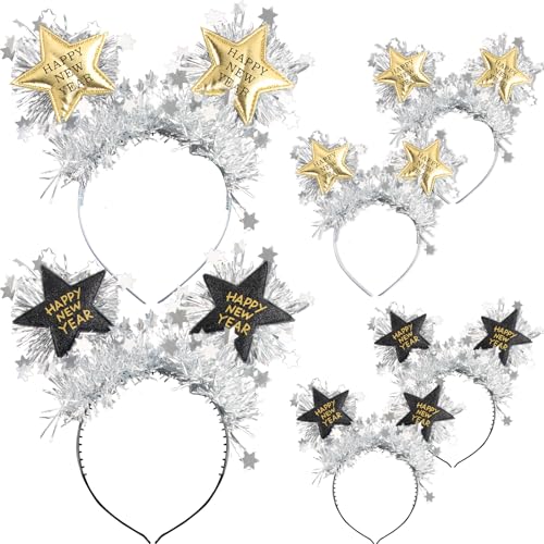 yisight Silvester Haarreif Kopfbedeckung, Happy New Year Haarreif, 4 Stück Silvester Deko 2025, Foto Requisiten Silvester, Silvester Partyzubehör Haarreifen für Kinder Erwachsene yisight Silvester Haarreif Kopfbedeckung, Happy New Year Haarreif, 4 Stück Silvester Deko 2025, Foto Requisiten Silvester, Silvester Partyzubehör Haarreifen für Kinder Erwachsene von yisight
